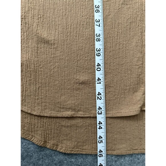 H&M Brown Crinkle Cotton Button Front Midi Shirt Dress S Brown Casual Minimalist - Picture 8 of 12